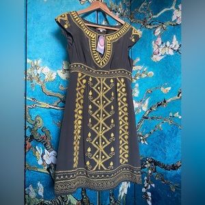 Grey Silk Mini Dress w/ Gold Embroidery // 2